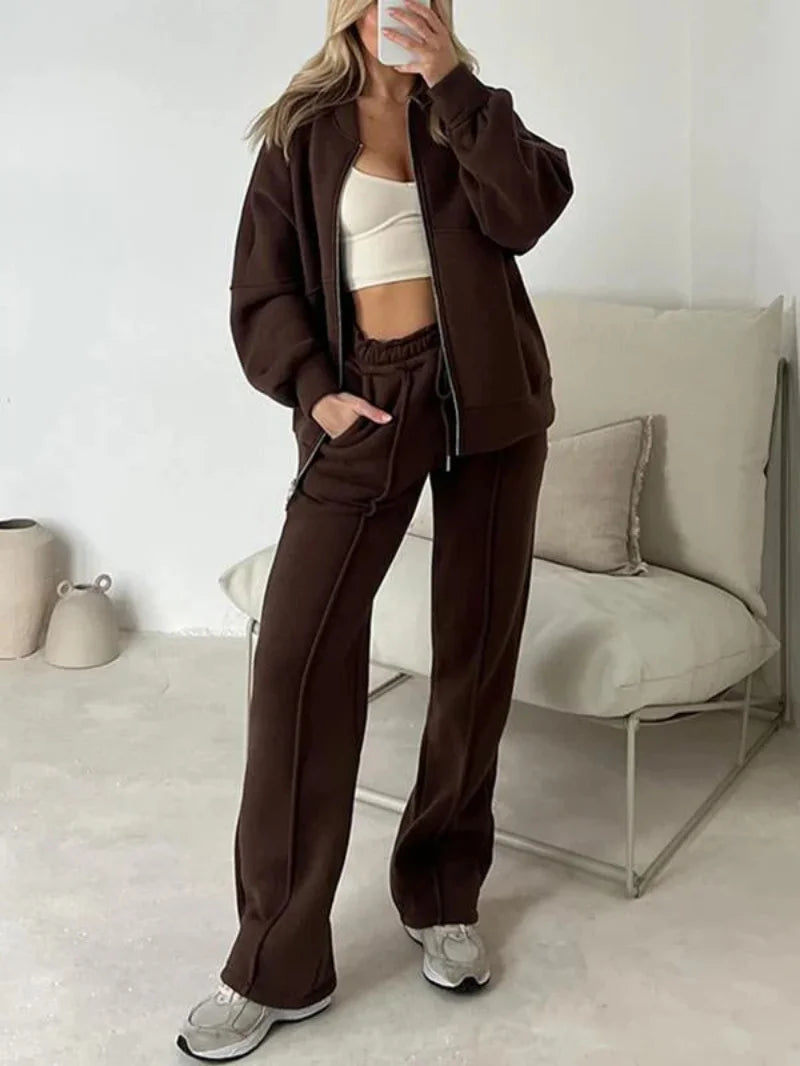 2025 Sweatshirt Two-piece Suit Women's Casual Sports Sets Autumn Winter Zip-up Short Coat Straight Trousers 2-piece Sets S-5XL