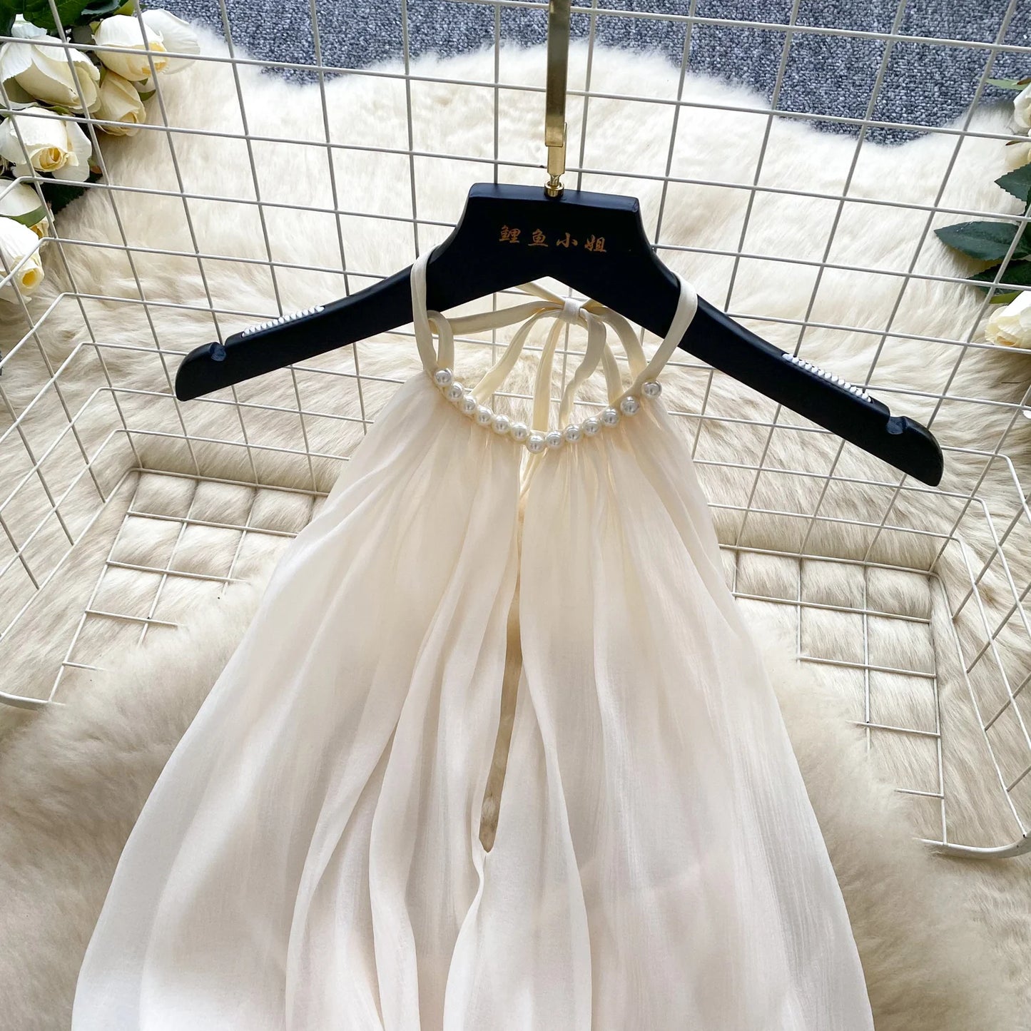 SINGREINY Strap Chiffon Mini Dress Female Pearl Halter Sleeveless Backless Sexy Design Fairycore Vacation Summer Ruffles Dress