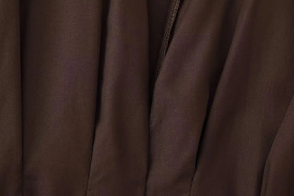 KONDALA 2026 Spring Summer Vintage Women Dress Fashion Single Breasted Sashes Draped V Neck Sleeveless Chic Brown Ladies Dresses
