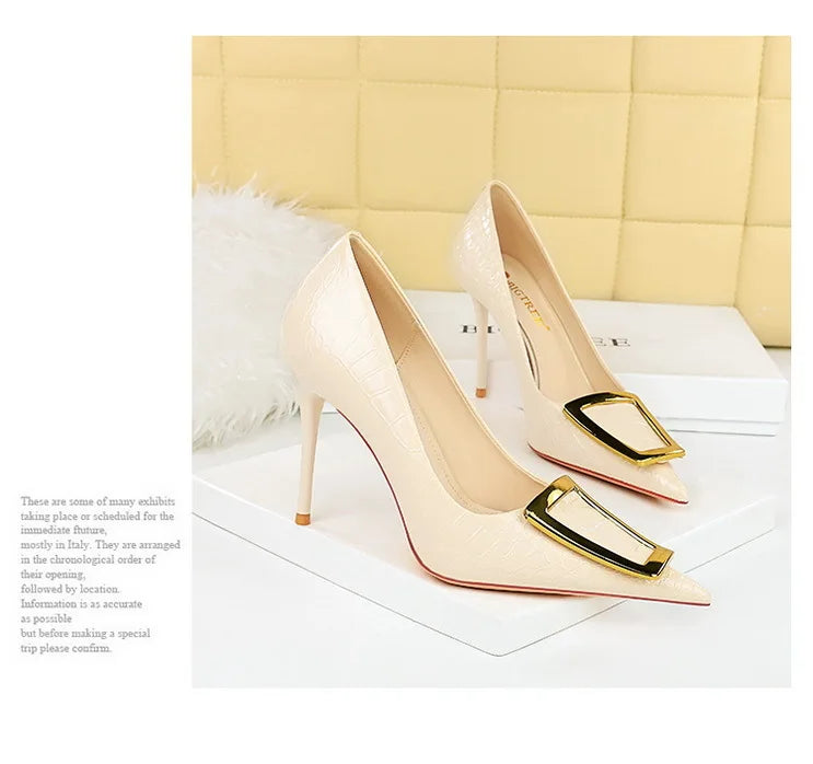 2025 BIGTREE Metal Decoration Buckle Fashion Pumps Women Elegant Snakeskin Print 10cm High Heels Party Ladies Shoes