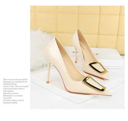 2025 BIGTREE Metal Decoration Buckle Fashion Pumps Women Elegant Snakeskin Print 10cm High Heels Party Ladies Shoes