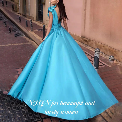 NFYN Blue Elegant Prom Dress 3D-Flowers One Shoulder Sweetheart Prom Gown Side High Split Chic Woman Evening Dresses Customized