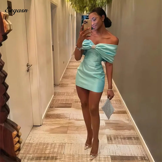 Short Prom Dresses for Black Girls Off Shoulder Mini Satin Women Birthday Party Homecoming Dress Graduation Customized