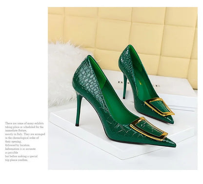 2025 BIGTREE Metal Decoration Buckle Fashion Pumps Women Elegant Snakeskin Print 10cm High Heels Party Ladies Shoes