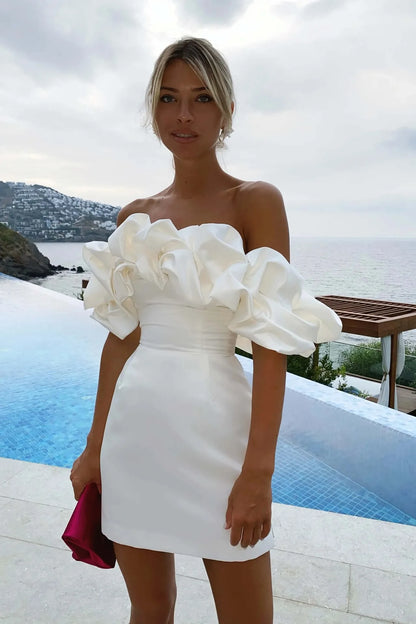 Women's Off Shoulder Ruffles Flower Party Dress, Sexy Bodycon Dresses, Elegant Female Package Hips, Night Party, Event Celebrate