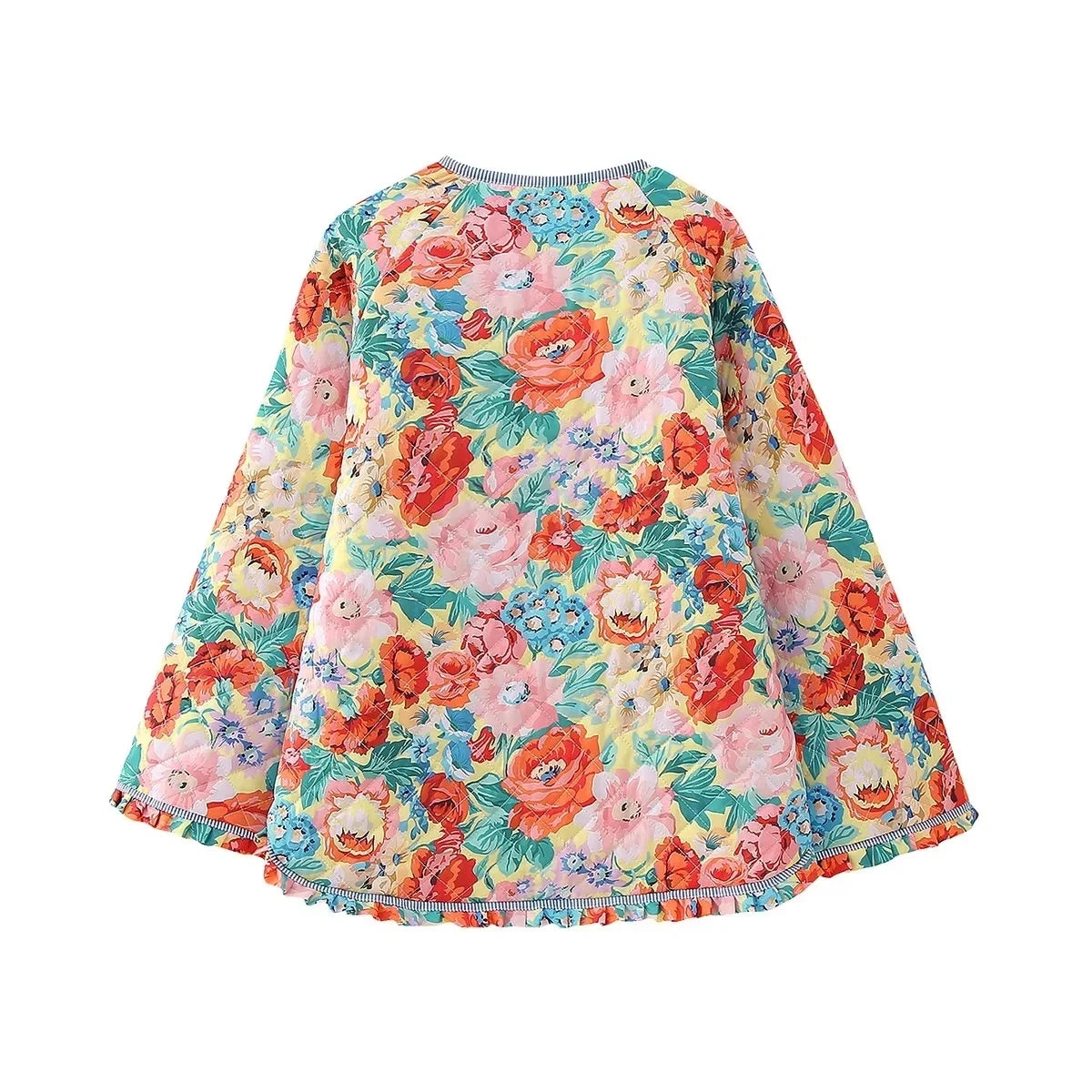 HH Floral Print Jacket For Women Autumn Quilted Reversible Cotton Coat Cardigan Long Sleeve Jackets Elegant Woman Streetwear