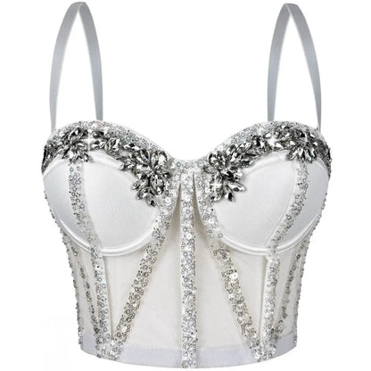 Rhinestones Female Corset Top Women Camis Nightclub Pearls Short Chest Binder Sexy Camisole Mujer Lingerie Tube Bra Debardeur