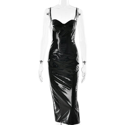 PU Leather Bodycon Maxi Dress