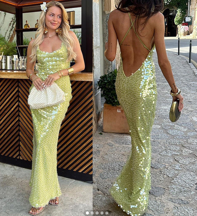 Sequined Backless Sling Dress